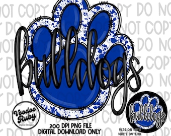 Blue Bulldogs Paw Print PNG: Mascot Sublimation Design (Digital Download)