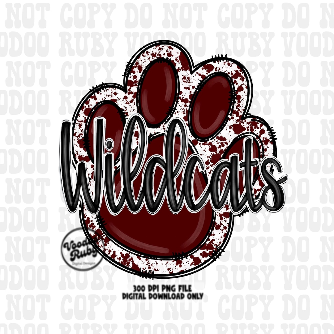 Wildcats Paw Print PNG: Maroon & White Sublimation Design (digital ...