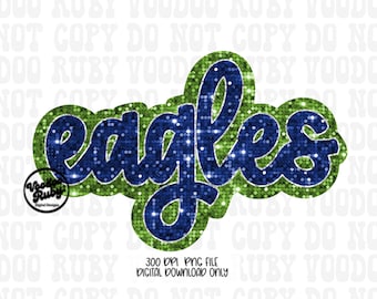 Eagles Glitter Mascot PNG Design, Hand-Drawn Faux Sequin Sublimation Clip Art (Digital Download)
