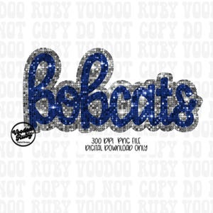 Bobcats PNG: Blue Silver Faux Sequin Design (Digital Download)