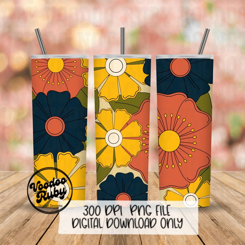 Vintage Fall Flowers Seamless PNG Design Hand Drawn Digital Download