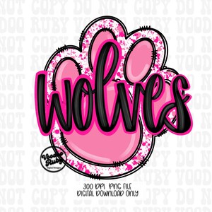 Pink Wolves Paw Print PNG Design: Hand Drawn October Football Sublimation (Digital Download)
