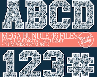 Paquete de imágenes prediseñadas PNG del alfabeto de encaje: letras coquetas y femeninas (descarga digital)