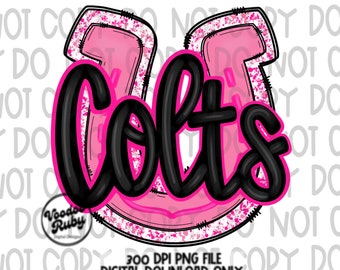 Pink Colts Football Mascot PNG Design: Hand Drawn Sublimation October (Digital Download)