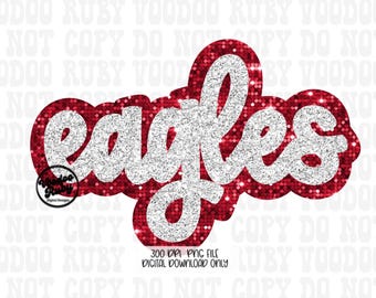 Eagles Glitter Mascot PNG Design, Hand-Drawn Faux Sequin Sublimation Clip Art (Digital Download)