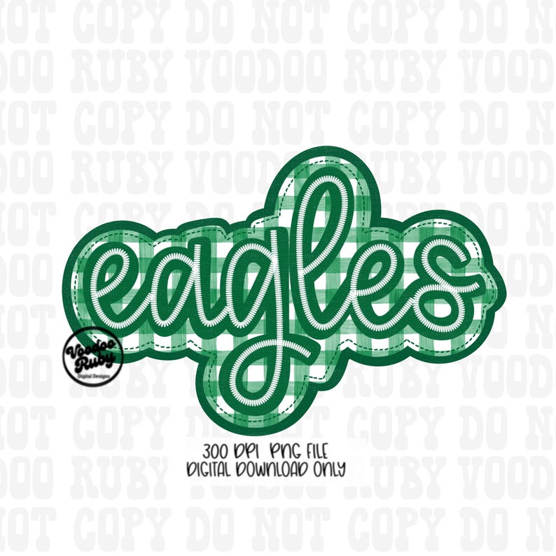 Design della mascotte Green Eagles: Clip art PNG per sublimazione effetto ricamo (download digitale) immagine 1