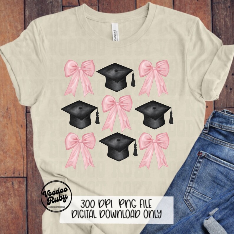 Pink Bow Graduation PNG: Hand Drawn Clip Art (Digital Download) image 7