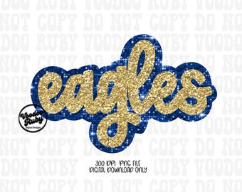 Eagles Glitter Mascot PNG Design, Hand-Drawn Faux Sequin Sublimation Clip Art (Digital Download)