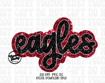 Red and Black Eagles Mascot PNG Design: Hand-Drawn Glitter Sequins Sublimation (Digital Download)