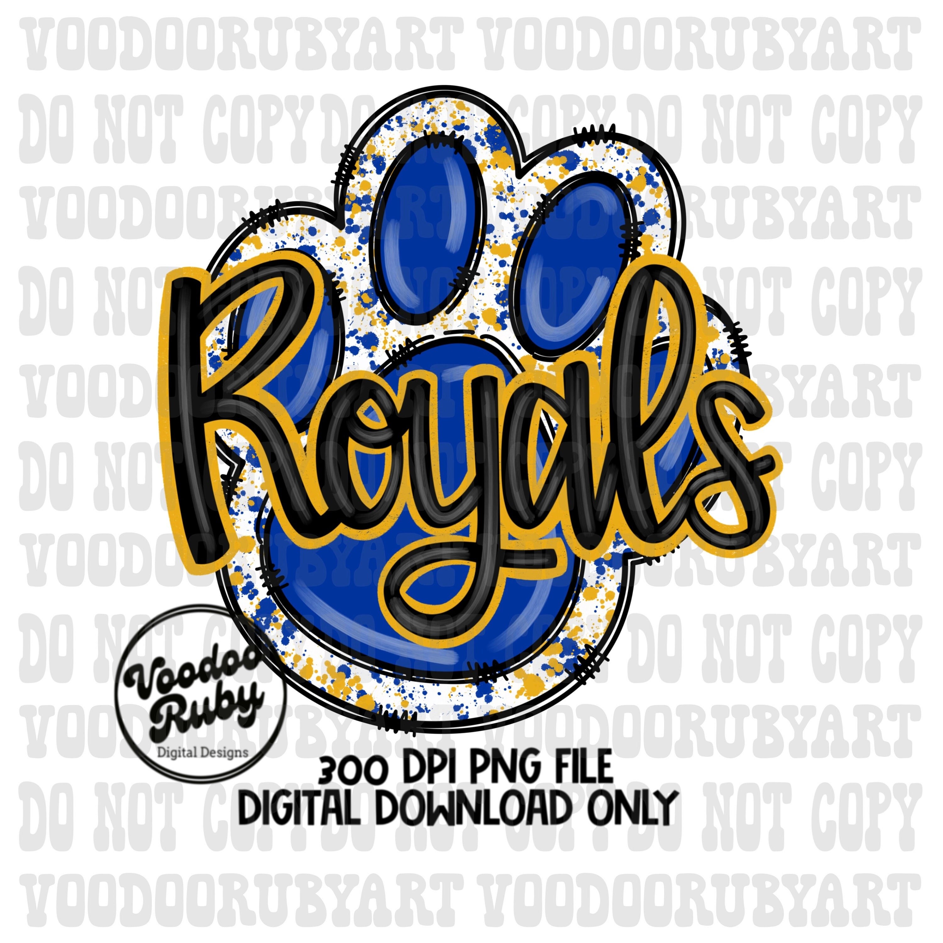 Royals Mascot Paw Print PNG: Blue, Yellow & Gold (Digital Download)