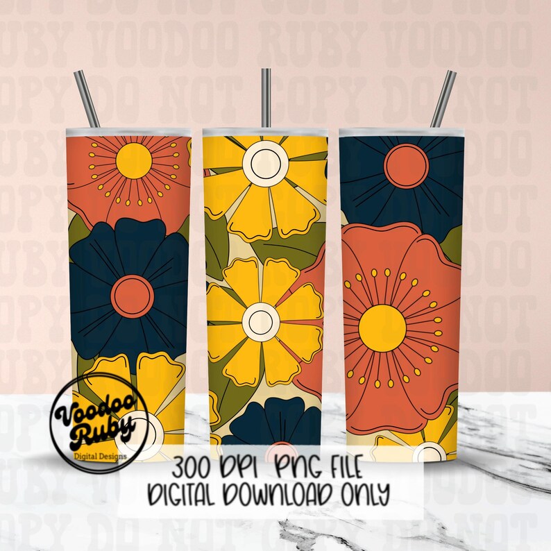 Vintage Fall Flowers Seamless PNG Design Hand Drawn Digital Download