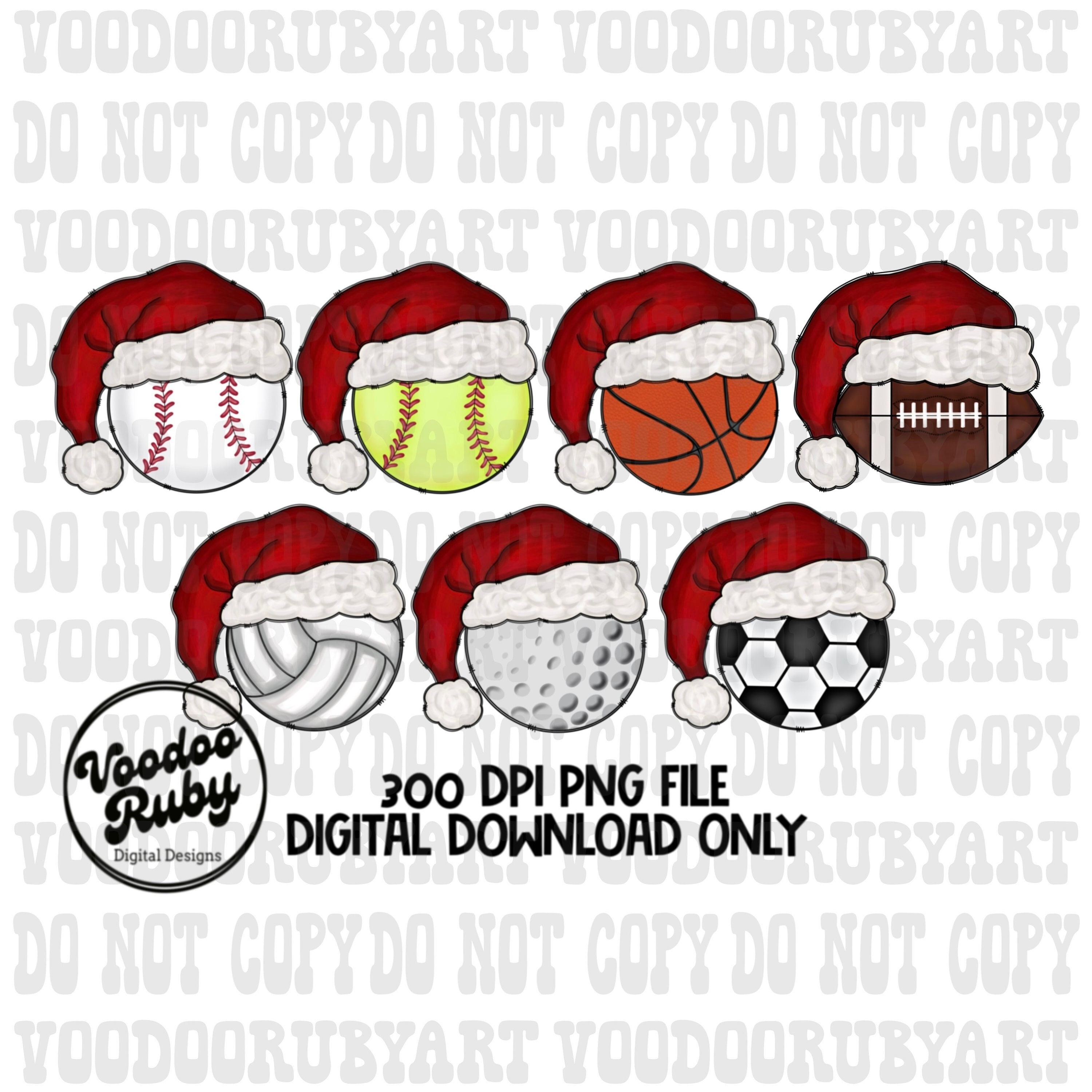 Christmas Sports Balls PNG Bundle Sublimation Hand Drawn Digital Download Baseball Basketball Volleyball Football Softball Soccer Golf DTF