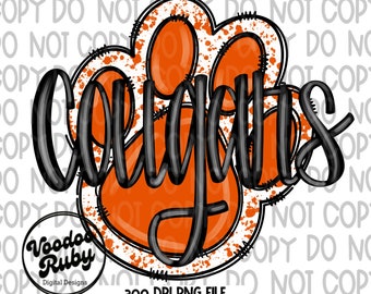 Cougars PNG Design: Orange Paw Print, Football Mascot (Digital Download)