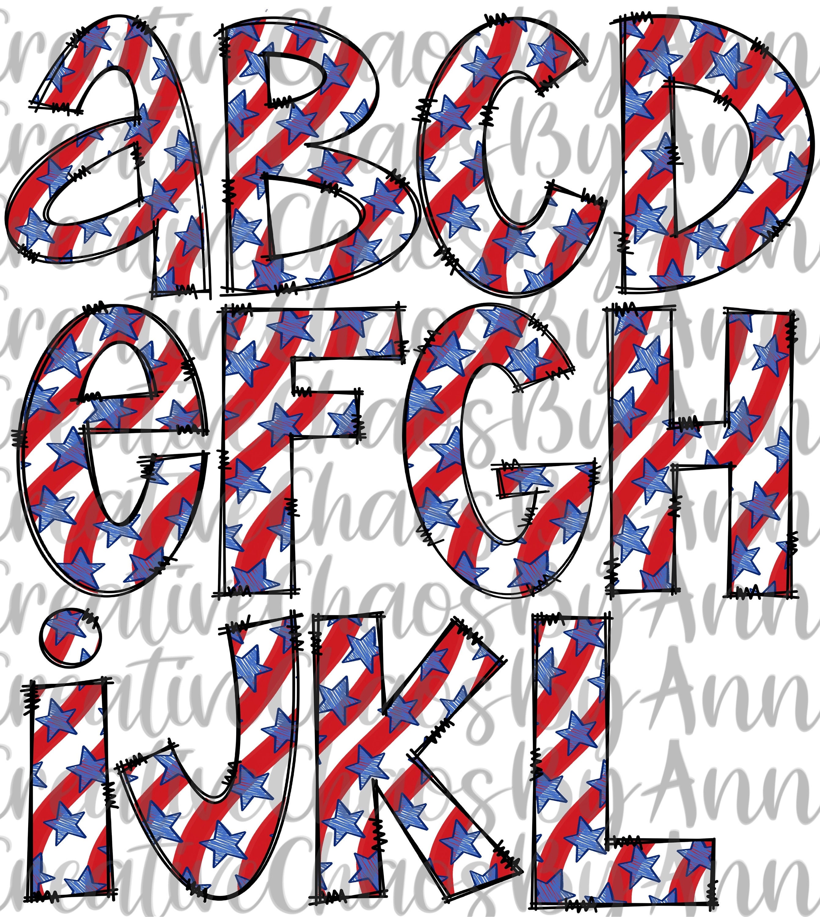 July 4th Doodle Letters Alphabet Bundle PNG PNG Doodle | Etsy