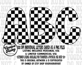 Paquete PNG de alfabeto a cuadros: blanco y negro retro (descarga digital)
