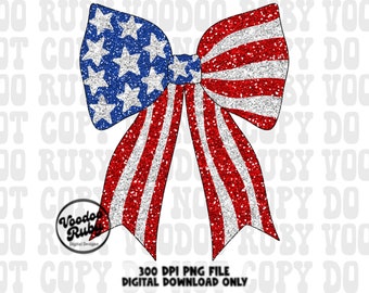 American Flag Glitter Bow PNG Design: July 4th Sublimation Clip Art (Digital Download)