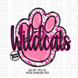 Pink Wildcats Mascot PNG: Hand Drawn Sublimation Design (Digital Download)