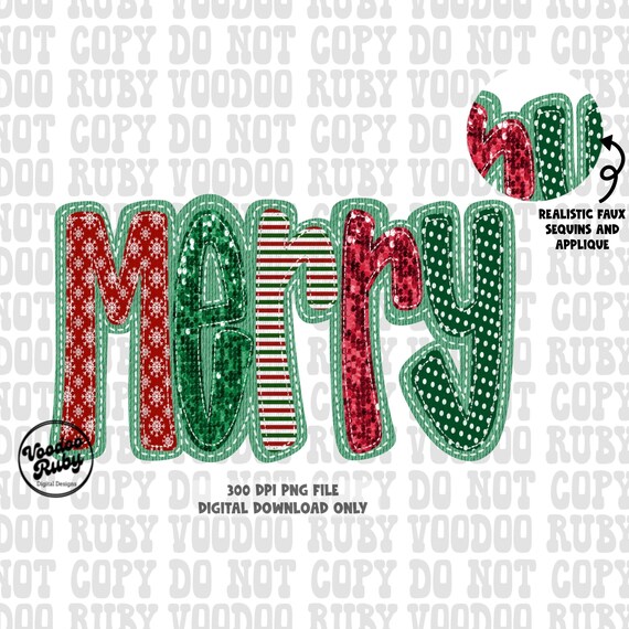 Sequin Merry Christmas PNG Design: Faux Applique (Digital Download)