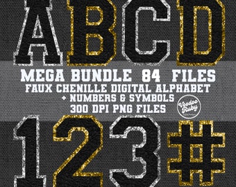 Black Gold Silver Sports Alphabet Design Bundle: Faux Chenille Patch PNG (Digital Download)