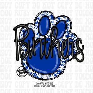 Panthers Paw Print PNG: Blue Mascot Design (Digital Download)