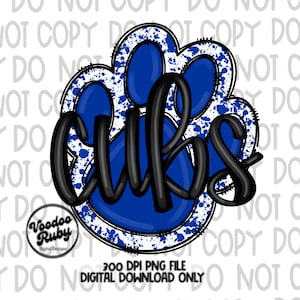Blue Cubs Paw PNG: Hand Drawn Football Design (Digital Download)