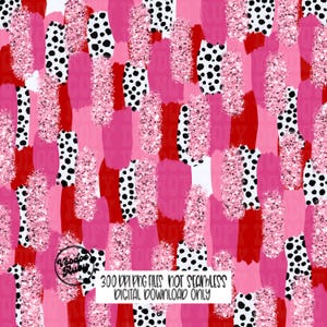 May include: Abstract digital paper with pink, red, and white brushstrokes and black polka dots. The digital paper is 300 DPI and not seamless. Digital download only.