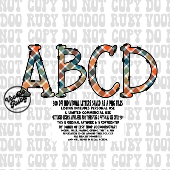 Thanksgiving Plaid Alphabet PNG Bundle: Fall Doodle Letters (Digital Download)