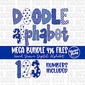 Blue & White Doodle Alphabet PNG Bundle: Hand-Drawn Letters (Digital Download