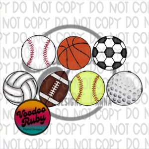 Sportballen bundel PNG-ontwerp sublimatie handgetekende digitale download honkbal basketbal voetbal volleybal voetbal softbal golf PNG DTF