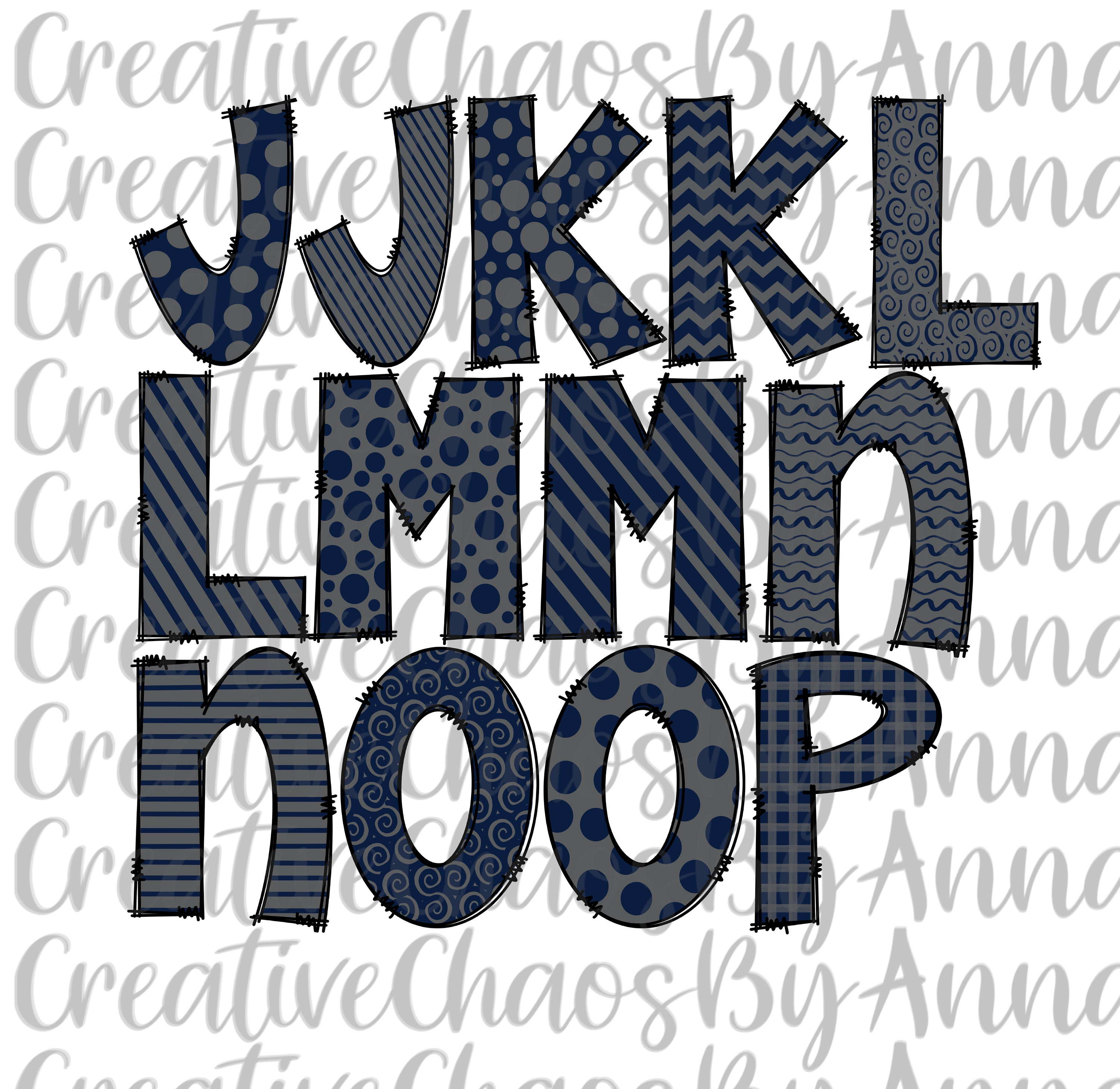 Navy Blue and Gray Doodle Letters Alphabet Bundle PNG Hand | Etsy