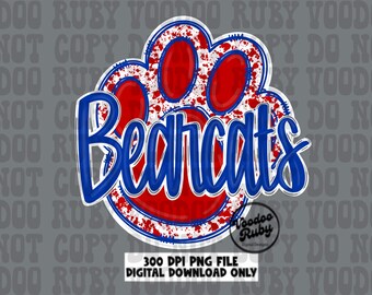 Diseño de mascota de los Bearcats Rojos y Azules: Clip Art PNG para sublimación dibujado a mano (Descarga digital)
