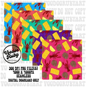 Crawfish Boil Seamless Pattern: Hand-Drawn PNG (Digital Download)