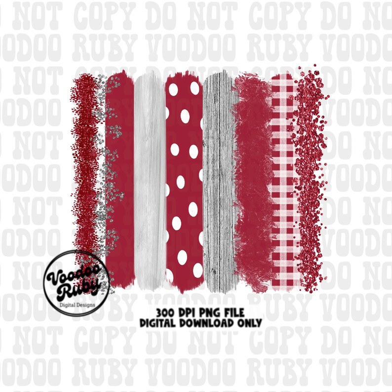 Puede incluir: Descarga digital de cinco dise&ntilde;os de papel digital rojo, blanco y gris. Los dise&ntilde;os incluyen un patr&oacute;n de lunares rojos, un patr&oacute;n de veta de madera blanco y gris, un patr&oacute;n rojo s&oacute;lido, un patr&oacute;n de cuadros blancos y rojos y un patr&oacute;n de purpurina roja. Los dise&ntilde;os son de 300 DPI y solo est&aacute;n disponibles para descarga digital. El texto "Voodoo Ruby Digital Designs" est&aacute; en la esquina inferior izquierda de la imagen. El texto "300 DPI PNG FILE DIGITAL DOWNLOAD ONLY" est&aacute; en el centro de la imagen.