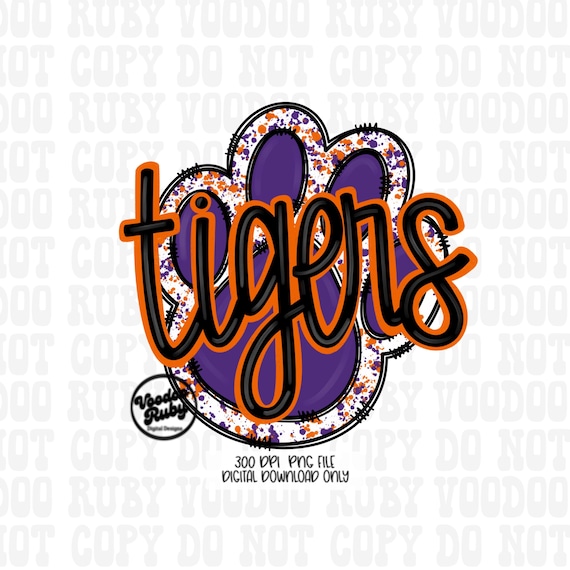 Tigers Football PNG: Purple Orange Paw Print Design (Digital Download)