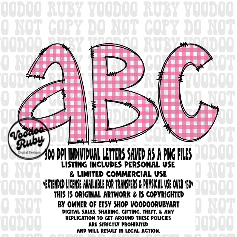 Pink Gingham Doodle Alphabet PNG Bundle: Coquette Letters (digital ...
