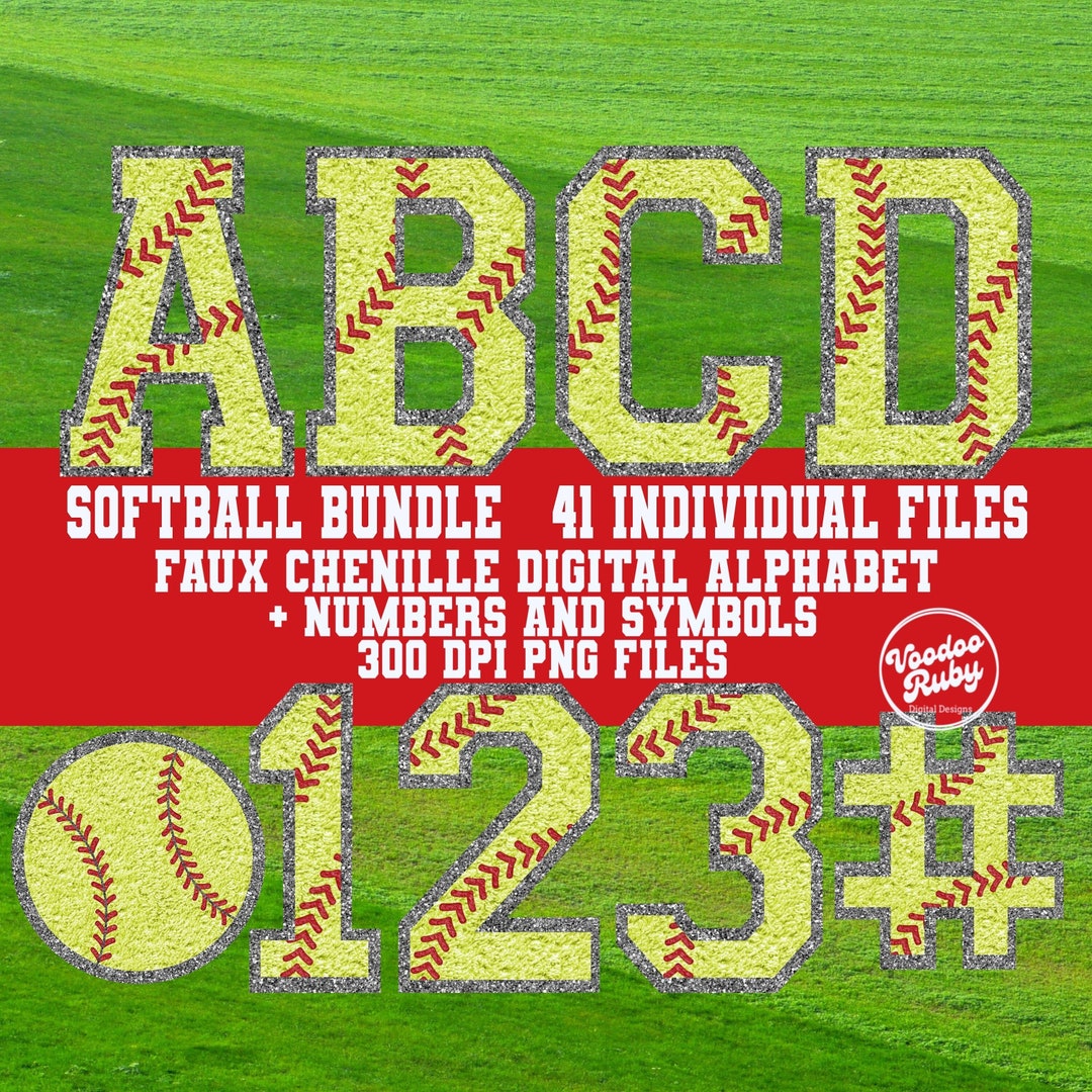 Softball Alphabet & Numbers PNG Bundle: Faux Chenille Letters, Sports ...