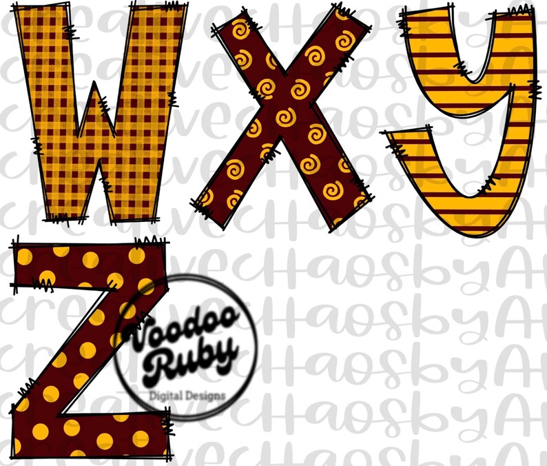Maroon Gold Doodle Letters PNG Alphabet Bundle (digital Download) - Etsy