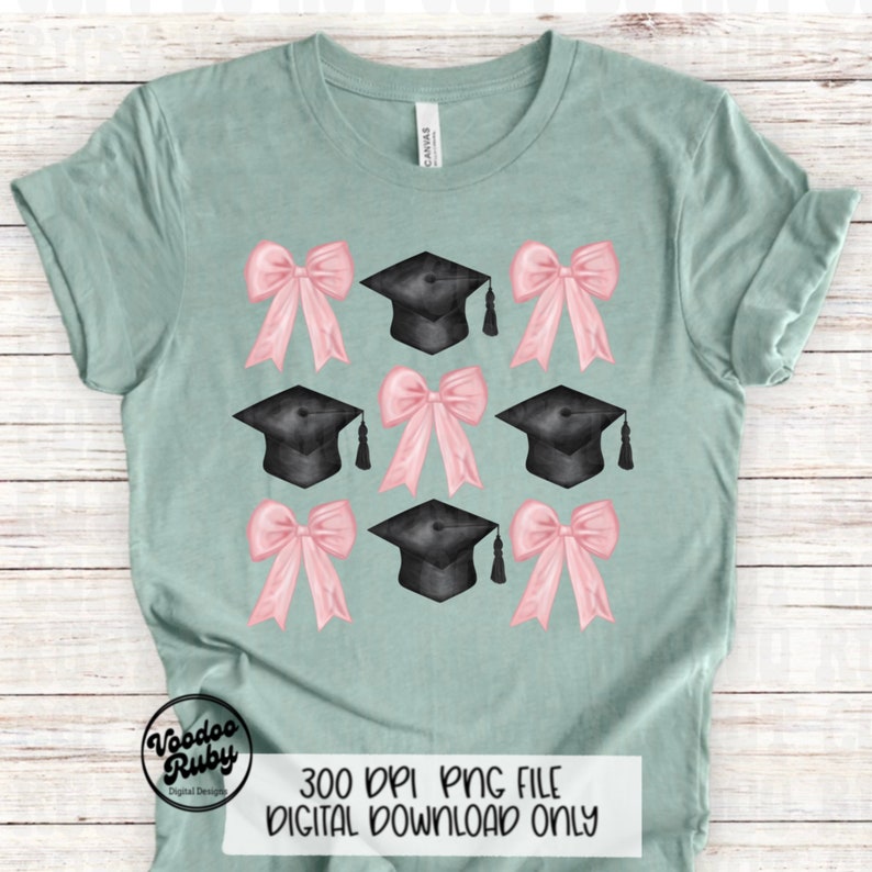 Pink Bow Graduation PNG: Hand Drawn Clip Art (Digital Download) image 2
