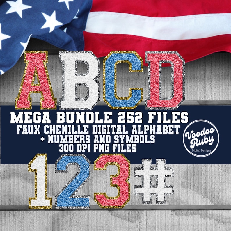 Red White Blue Letters PNG Bundle: Alphabet Numbers, Sublimation Design ...