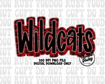 Diseño de mascota de los Wildcats rojos y negros: parche de bordado falso PNG para sublimación (descarga digital)