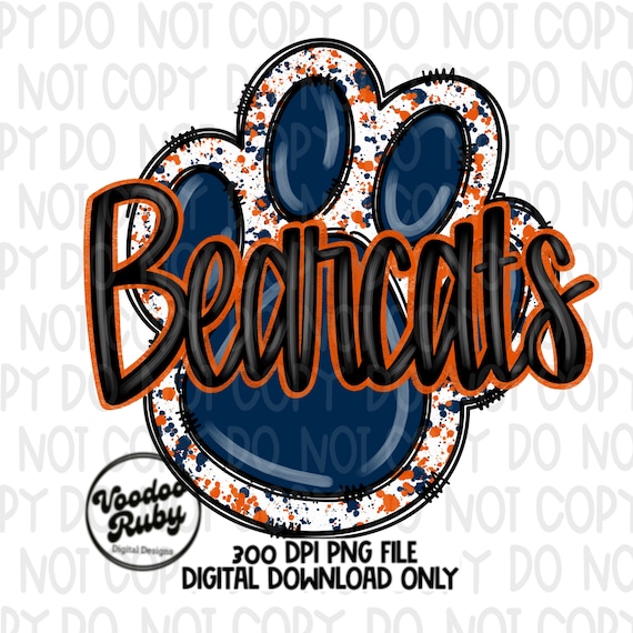 Bearcats Football Paw Print PNG: Blue & Orange Sublimation