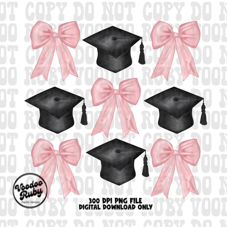 Pink Bow Graduation PNG: Hand Drawn Clip Art (Digital Download) image 1