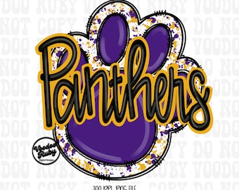 Huella de pata de pantera PNG: Sublimación en morado y dorado (Descarga digital)