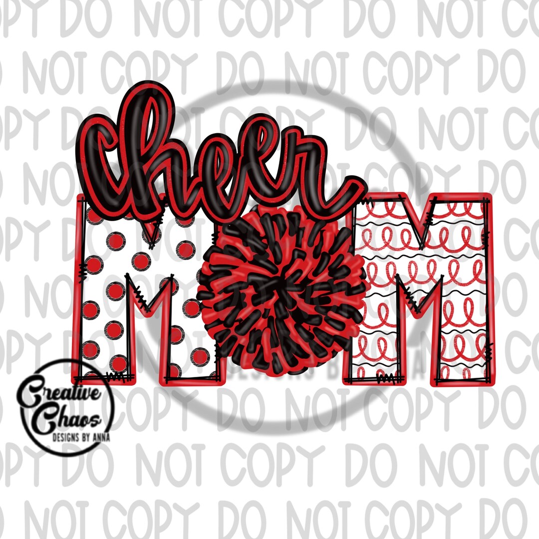 Cheer Mom PNG Design Hand Drawn Digital Download Cheer PNG Red Black ...