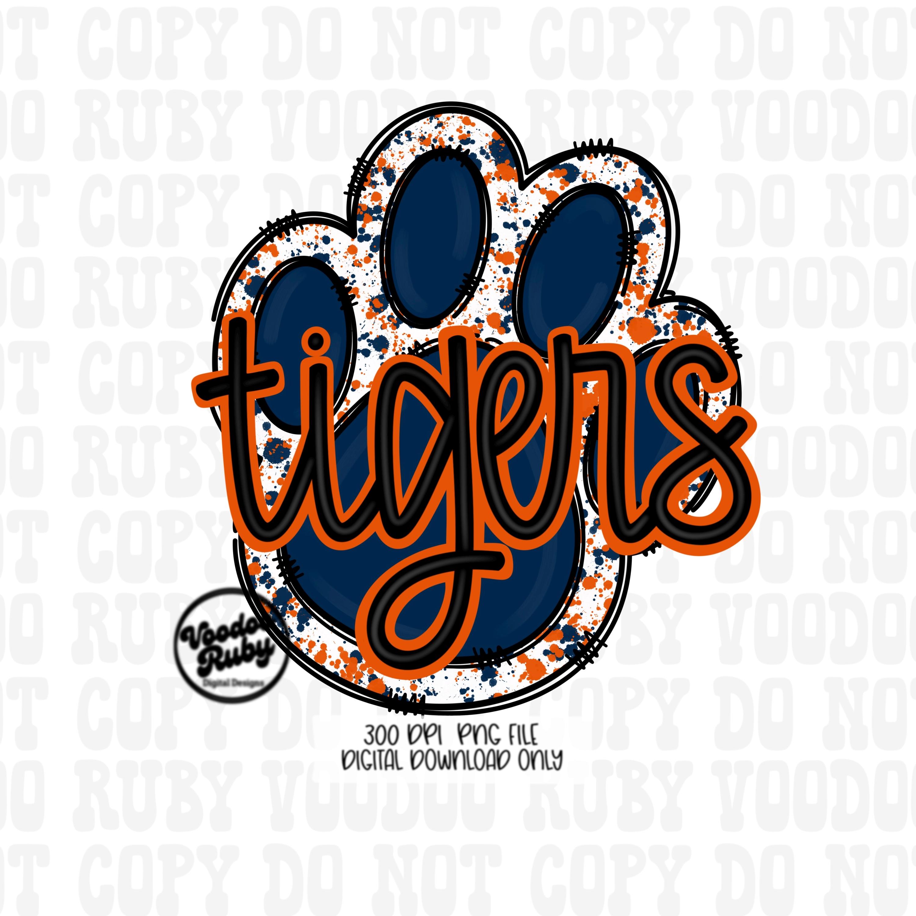 タイガースのPNGデザイン：青とオレンジの足跡（デジタルダウンロード） - Etsy 日本, image size:3000x3000