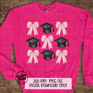 Pink Bow Graduation PNG: Hand Drawn Clip Art (Digital Download) image 3