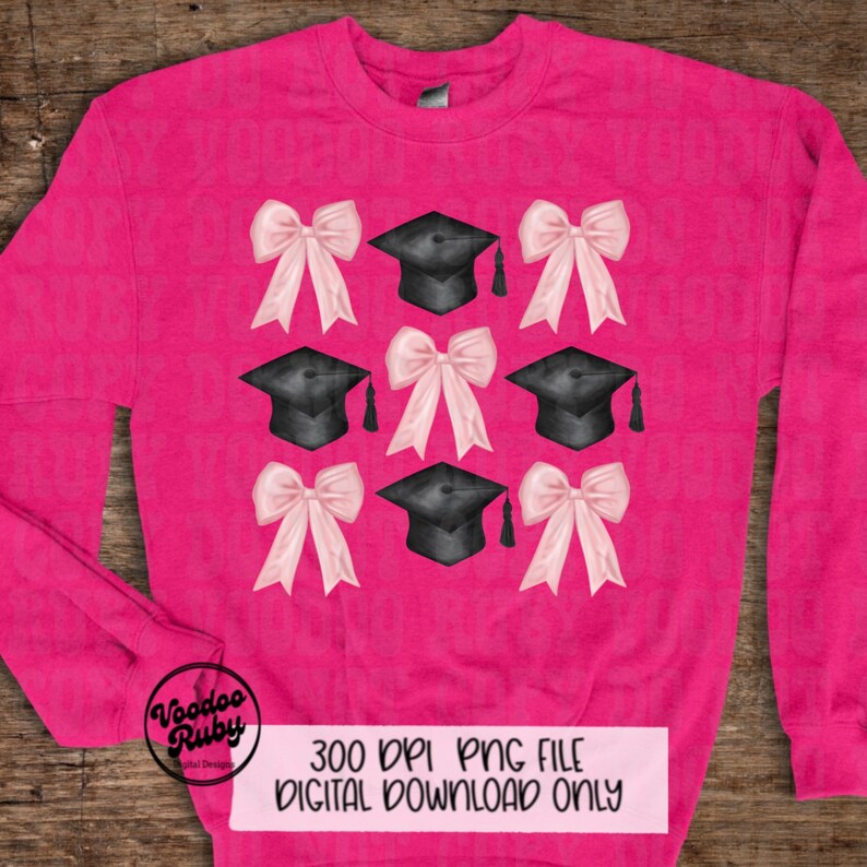 Pink Bow Graduation PNG: Hand Drawn Clip Art (Digital Download) image 3