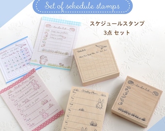 RubberStamps set-Monthly Calendar,Weekly Calendar,TO DO LIST- Japanese Hanko bird,rabbit,bunny,hedgehog schedule stamp,check list,Hobonichi
