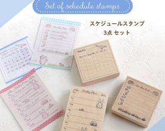 Wood Rubber Stamps, Monthly Weekly Calendar, To Do List, Animal Illustrations Japanese kawaii