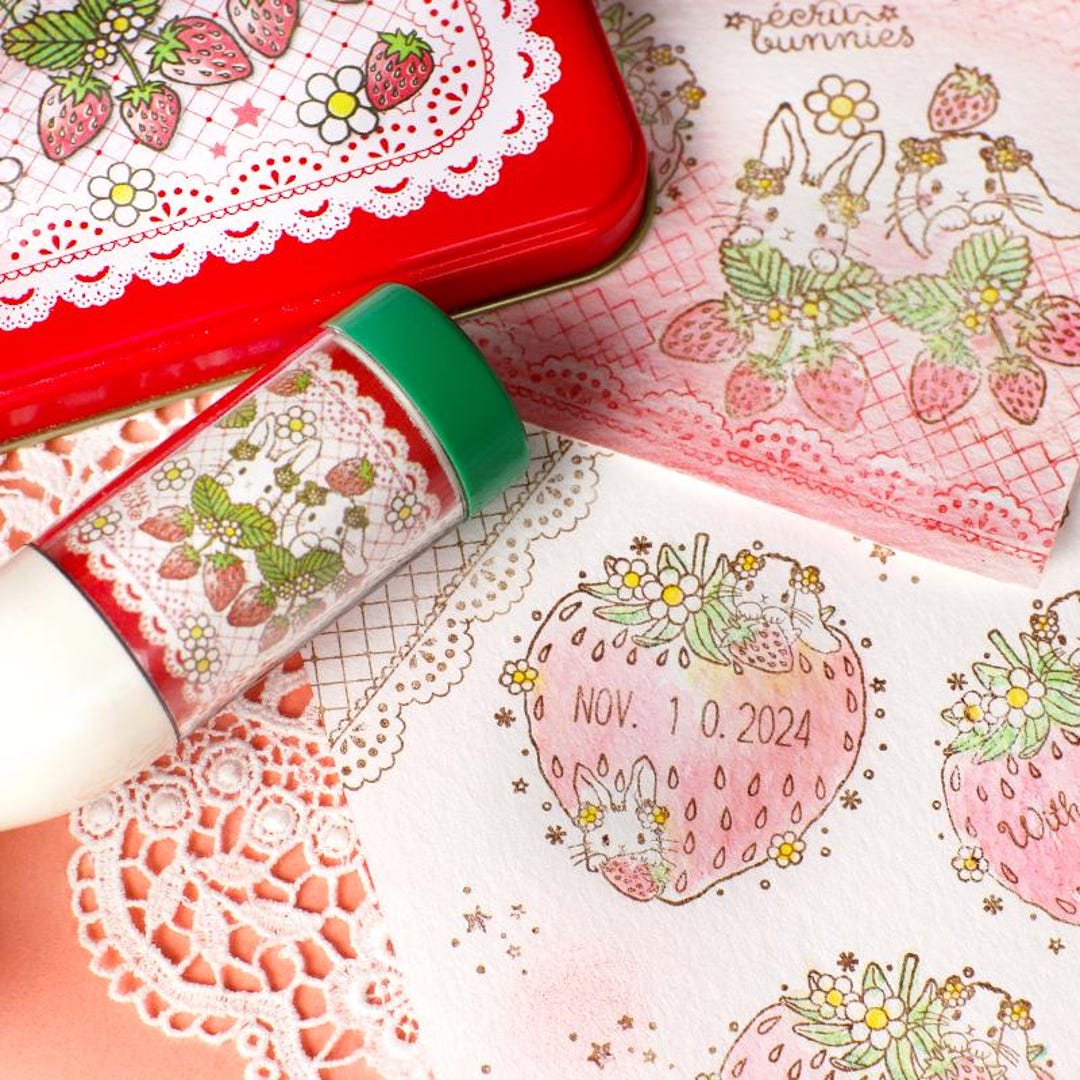 Strawberry Rabbit Rotary Date Stamp | Kawaii Bunny Planner Stamp ...